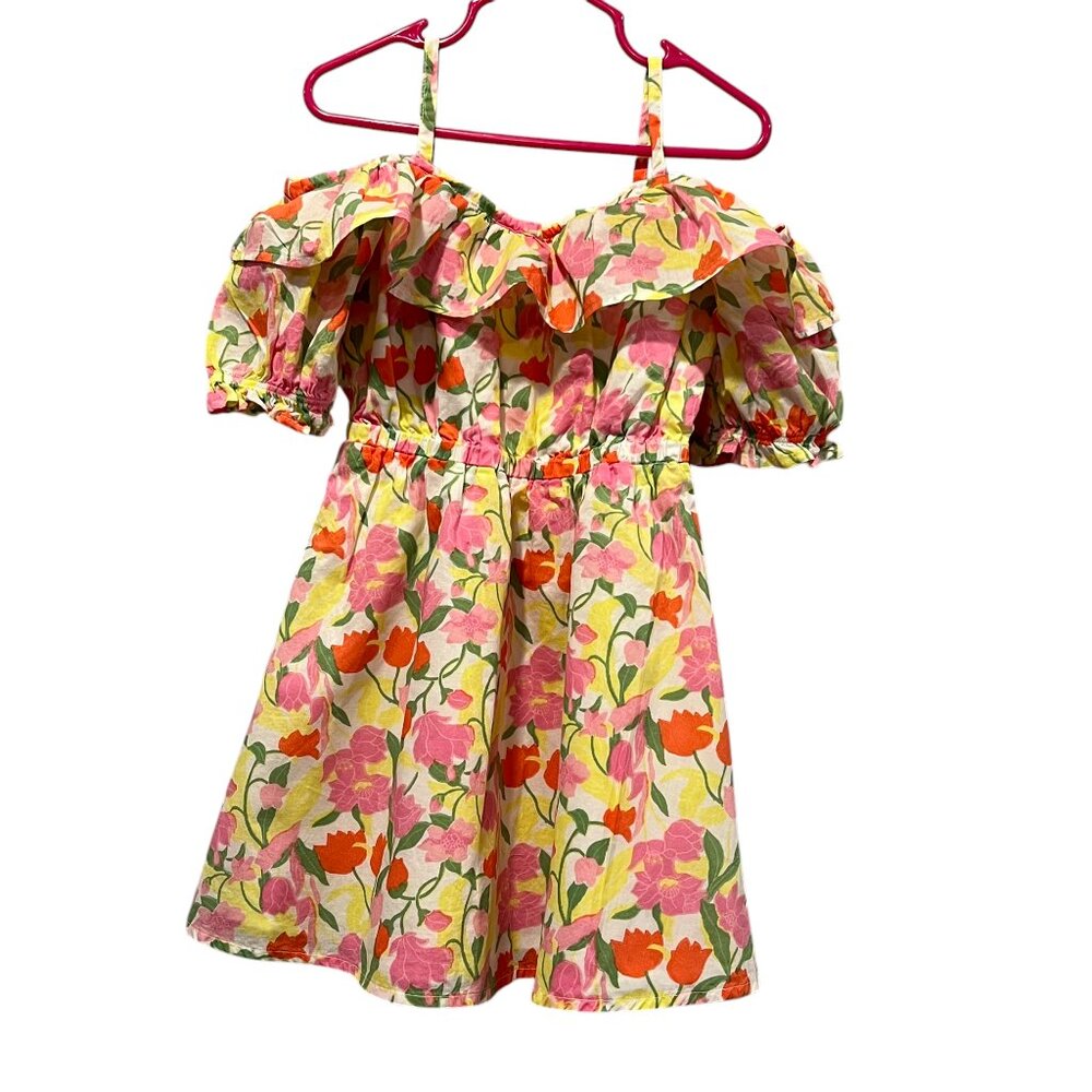 Janie and Jack Short Sleeve Floral Dress, Pink Yellow, 4